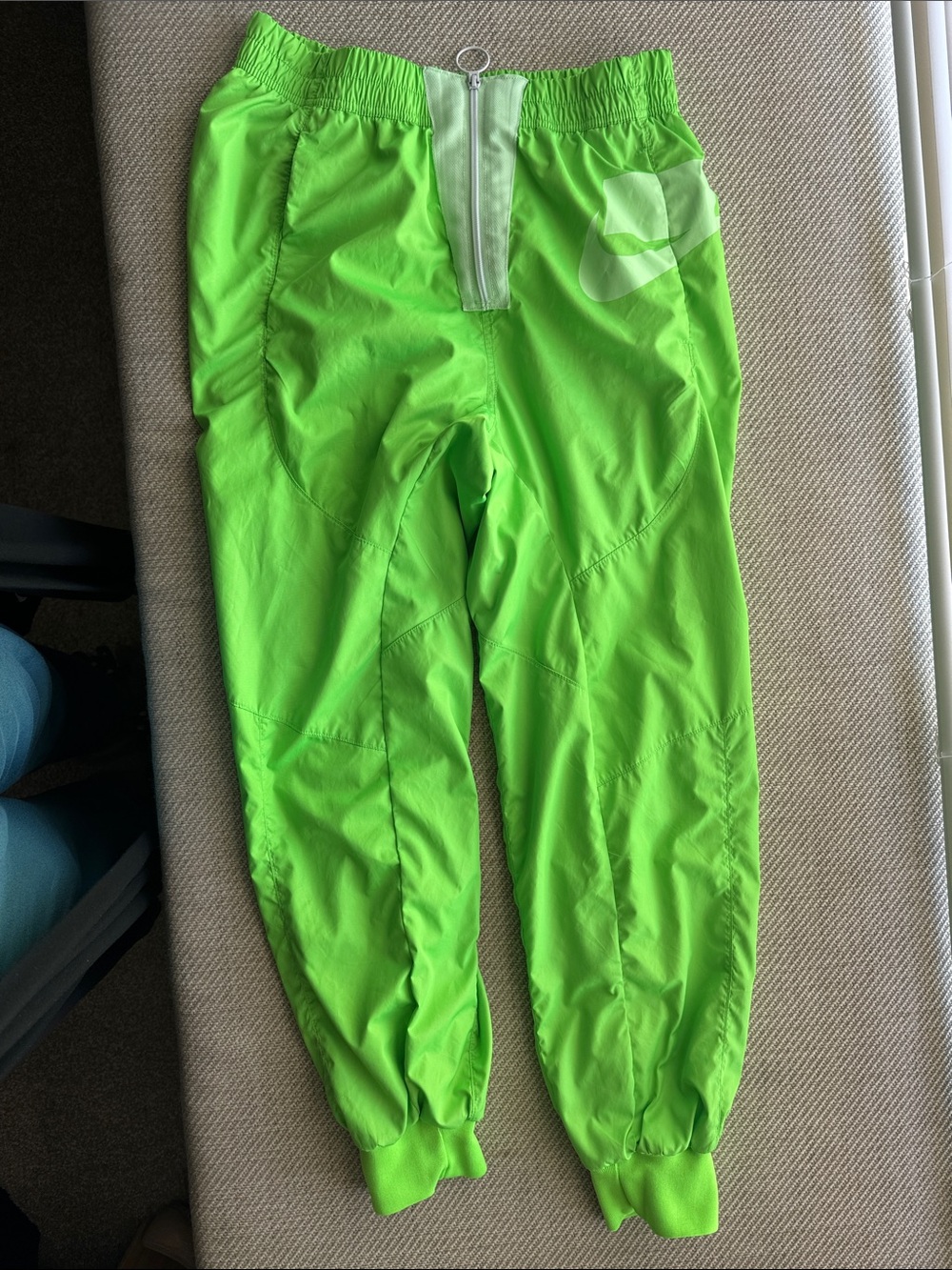 Nike Bright Green Zip-Front Track Pants with White Swoosh